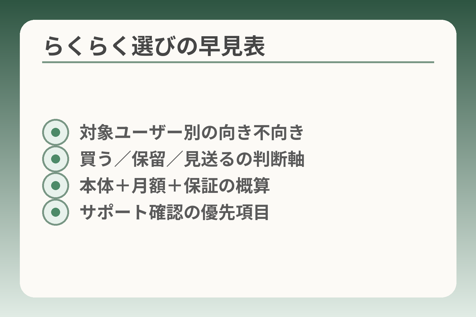 らくらく選びの早見表
