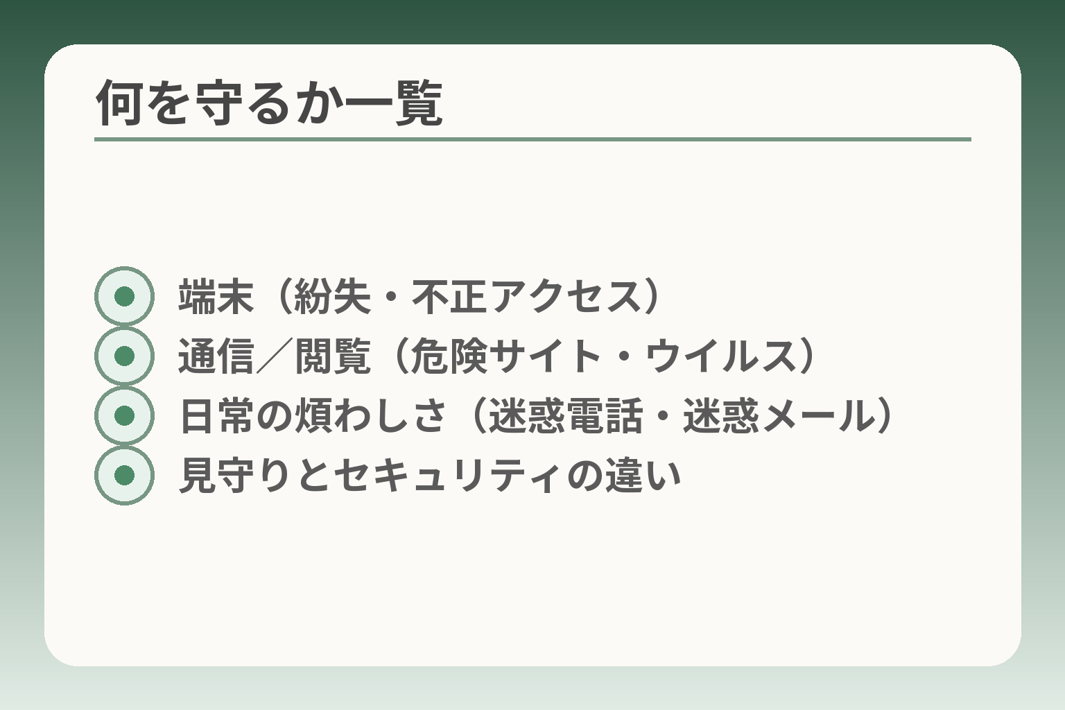 何を守るか一覧