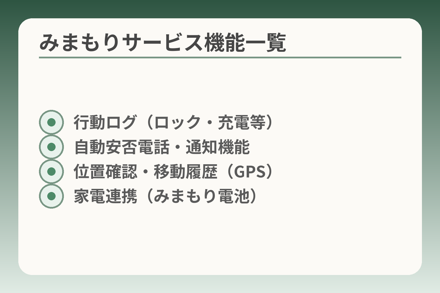 みまもりサービス機能一覧