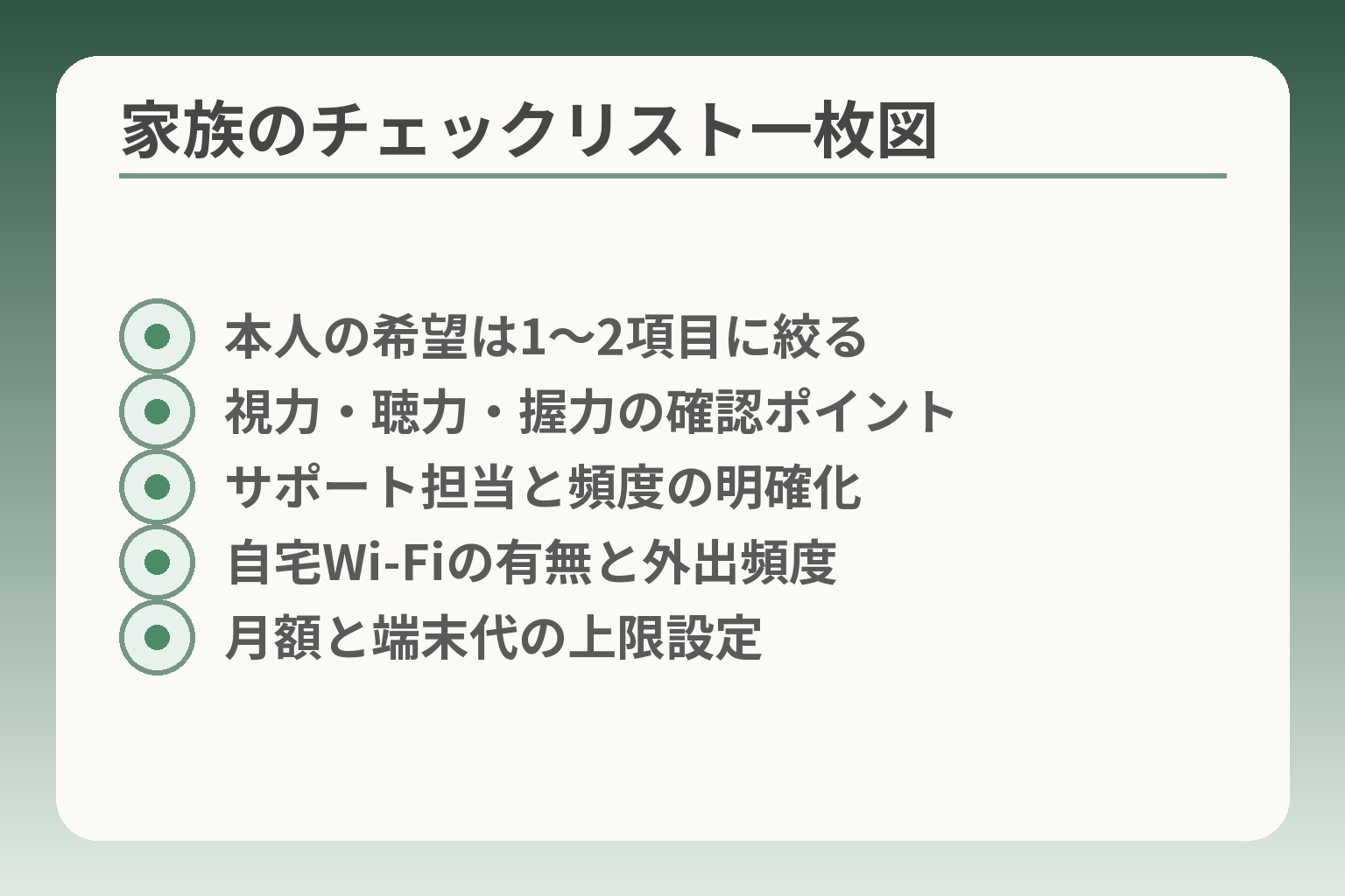 家族のチェックリスト一枚図