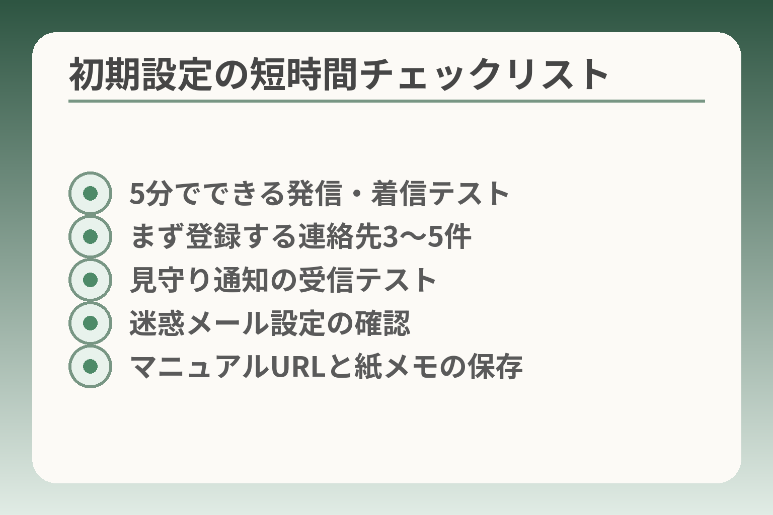 初期設定の短時間チェックリスト