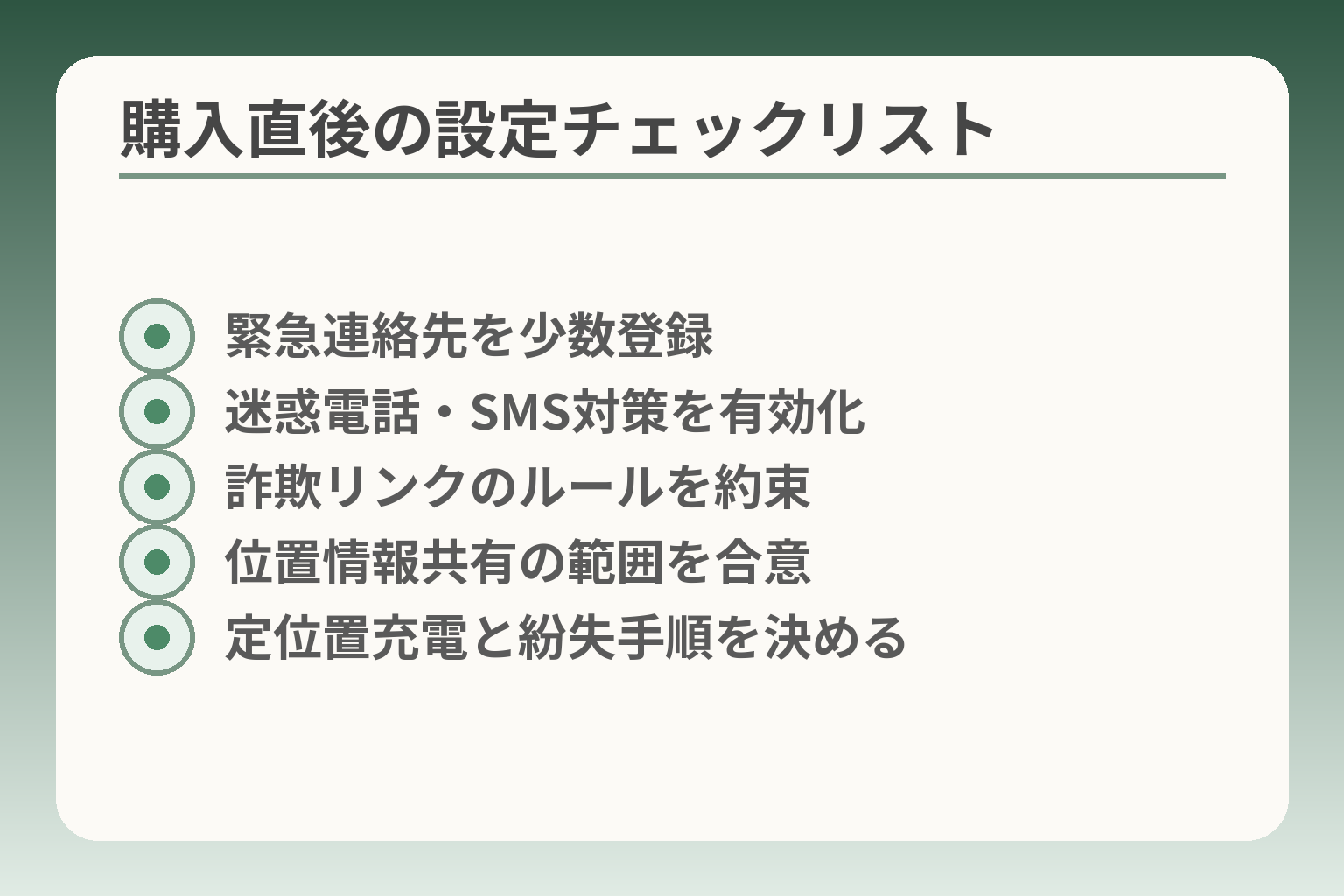 購入直後の設定チェックリスト