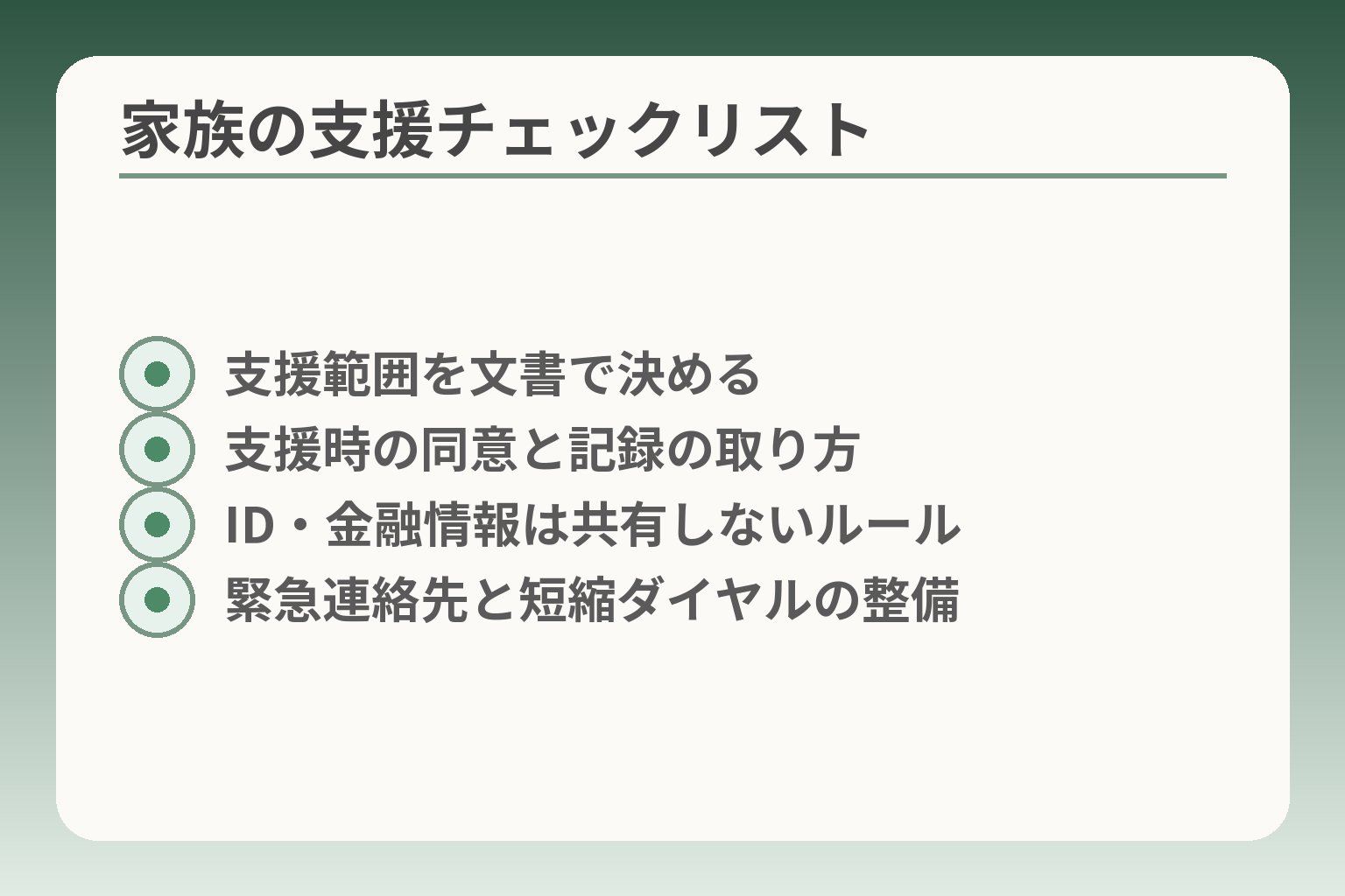 家族の支援チェックリスト
