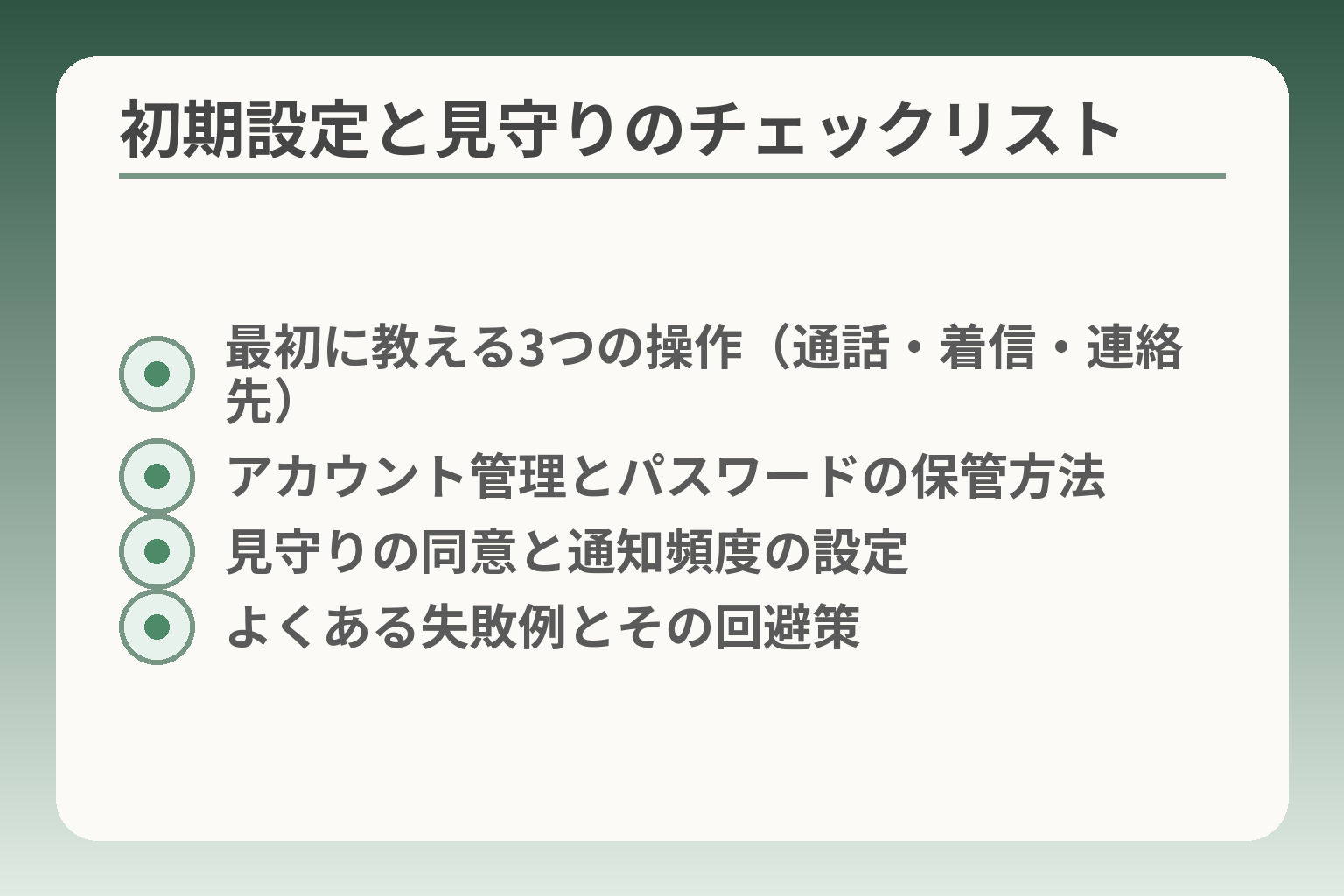 初期設定と見守りのチェックリスト