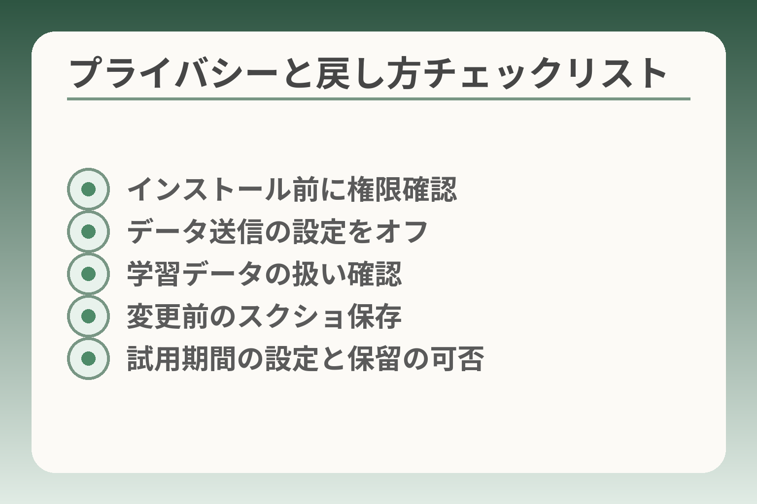 プライバシーと戻し方チェックリスト