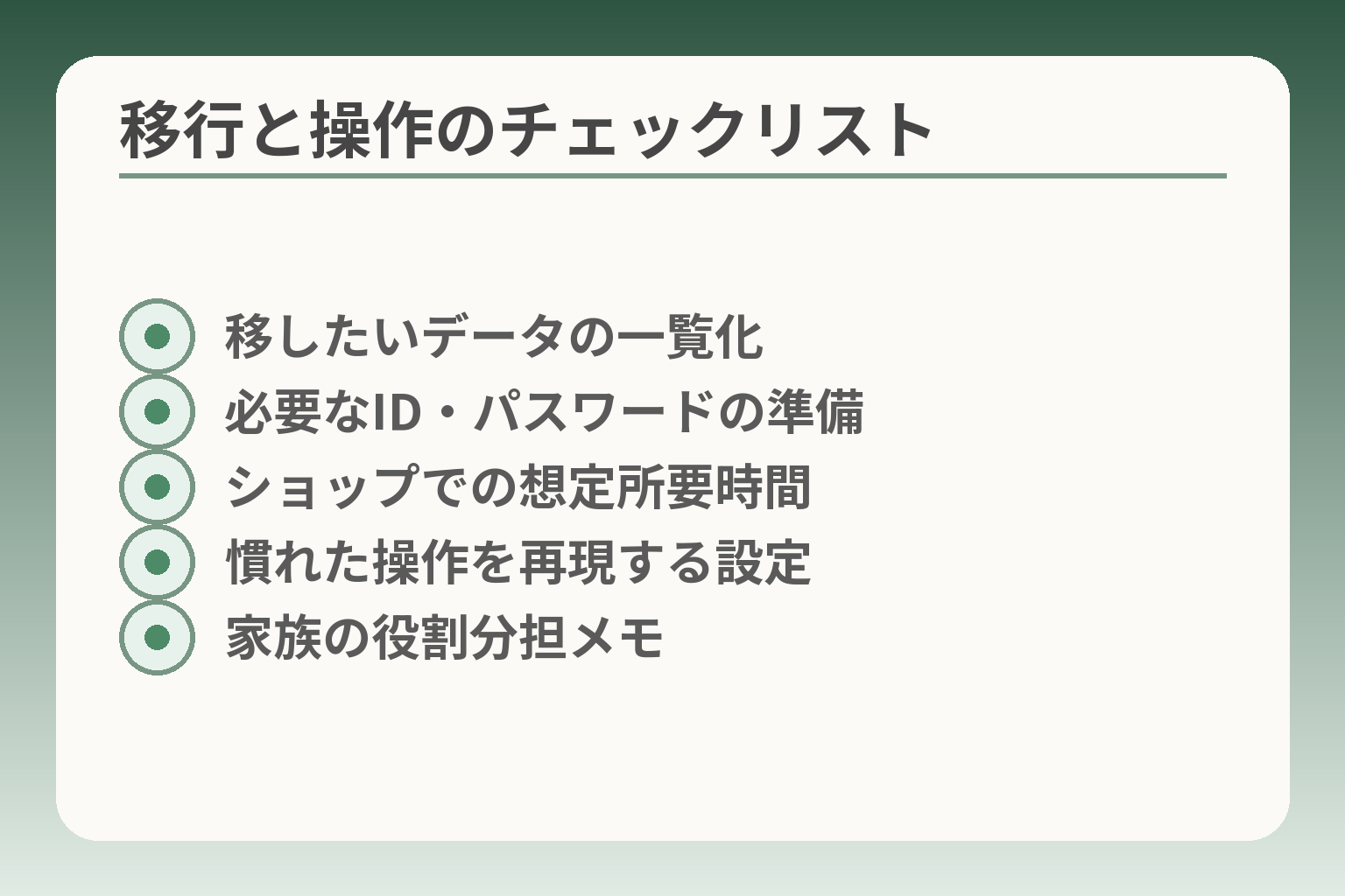 移行と操作のチェックリスト