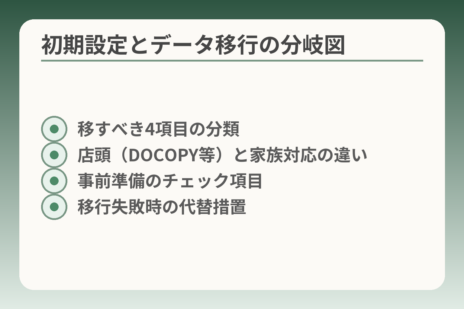 初期設定とデータ移行の分岐図