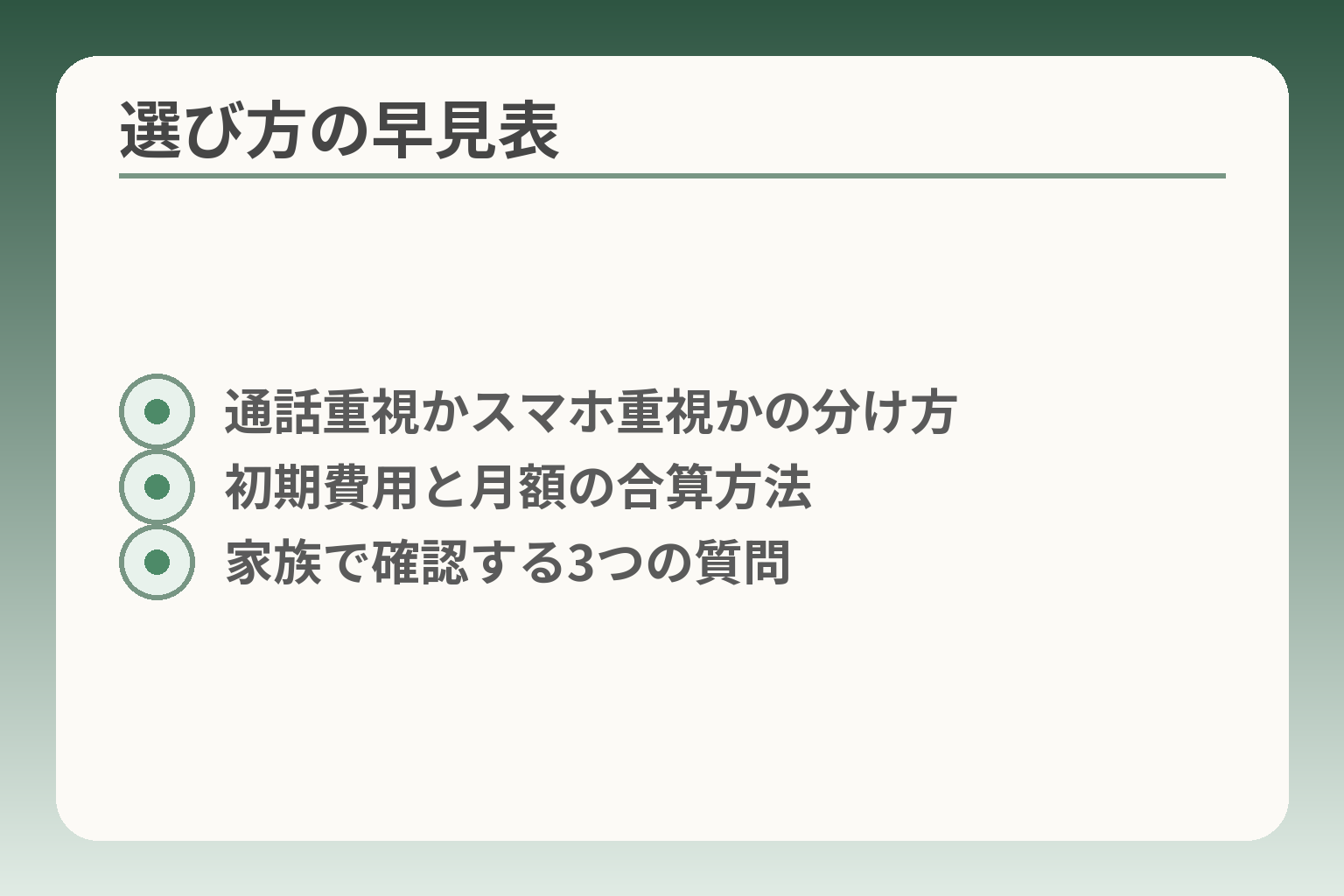 選び方の早見表