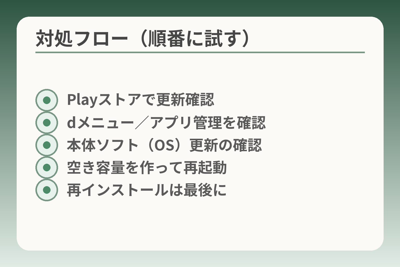 対処フロー（順番に試す）