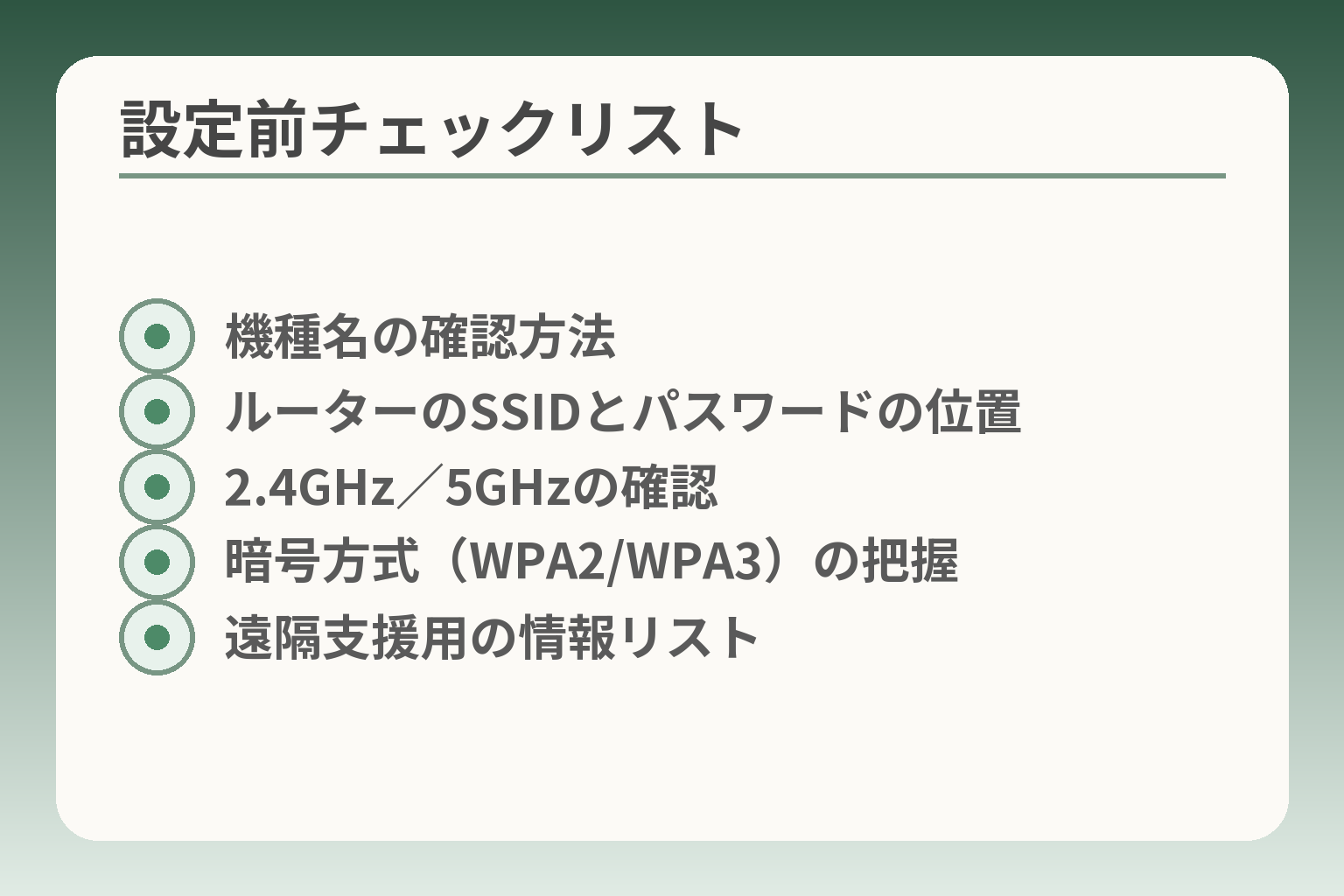設定前チェックリスト