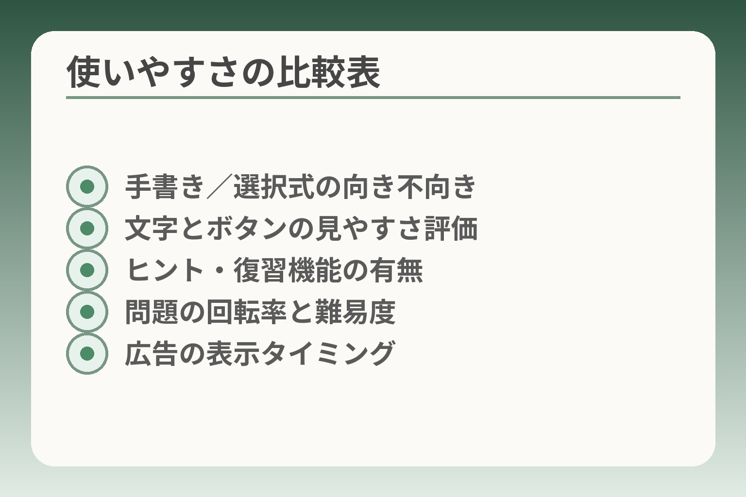使いやすさの比較表