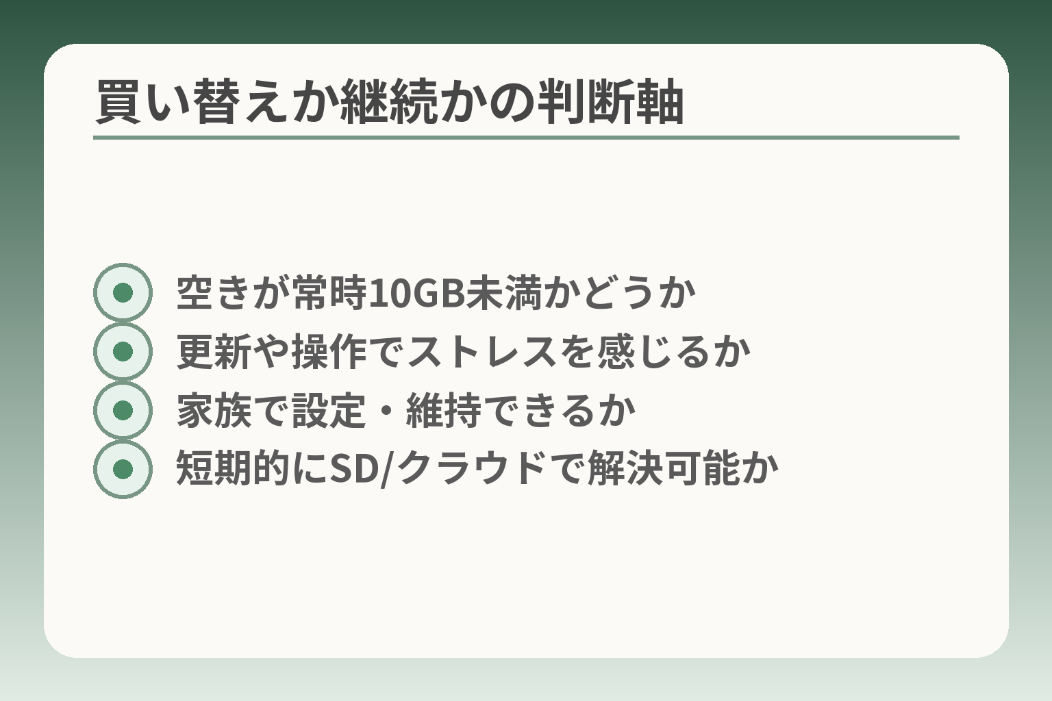 買い替えか継続かの判断軸