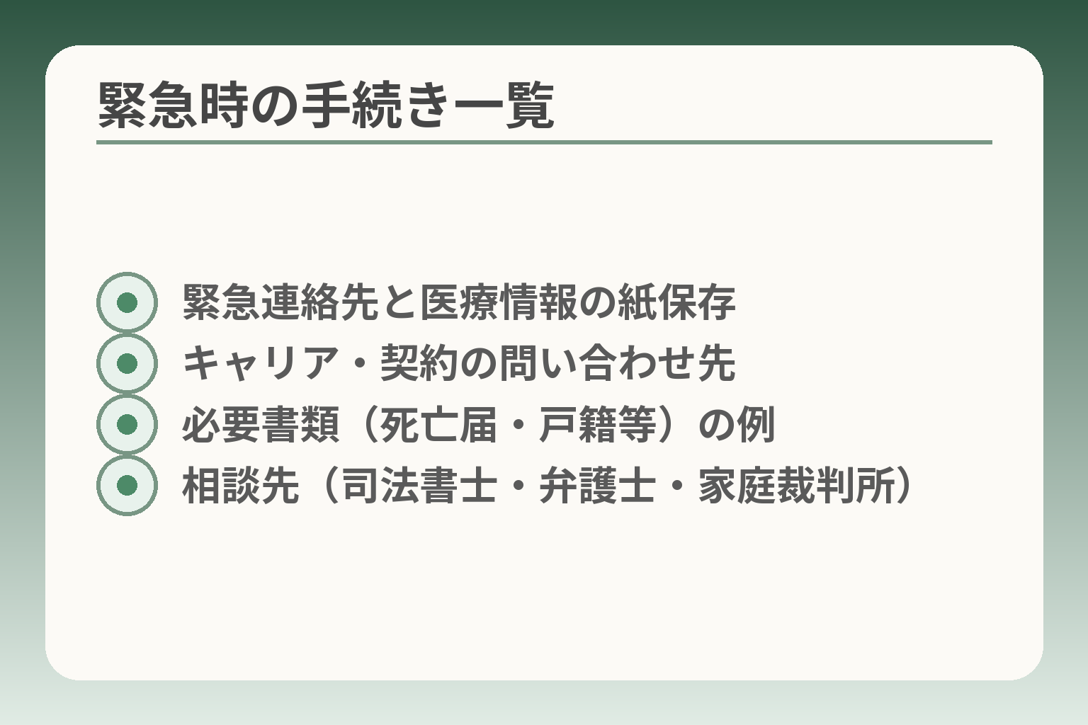 緊急時の手続き一覧