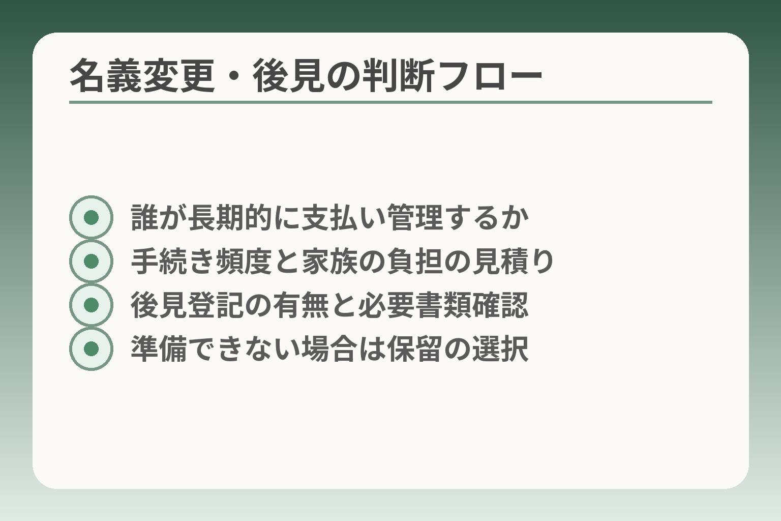 名義変更・後見の判断フロー