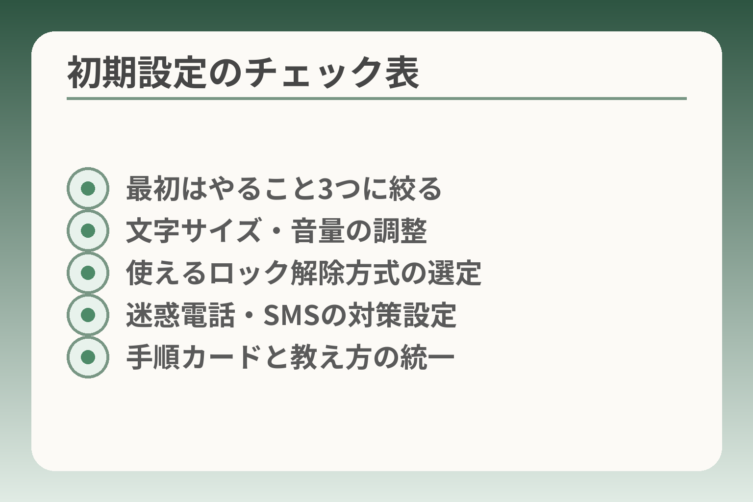 初期設定のチェック表