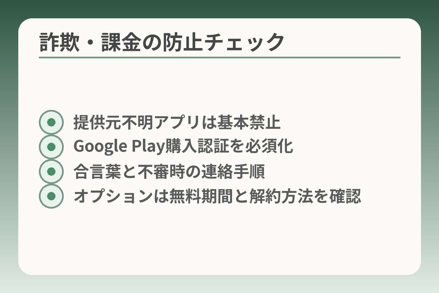 詐欺・課金の防止チェック