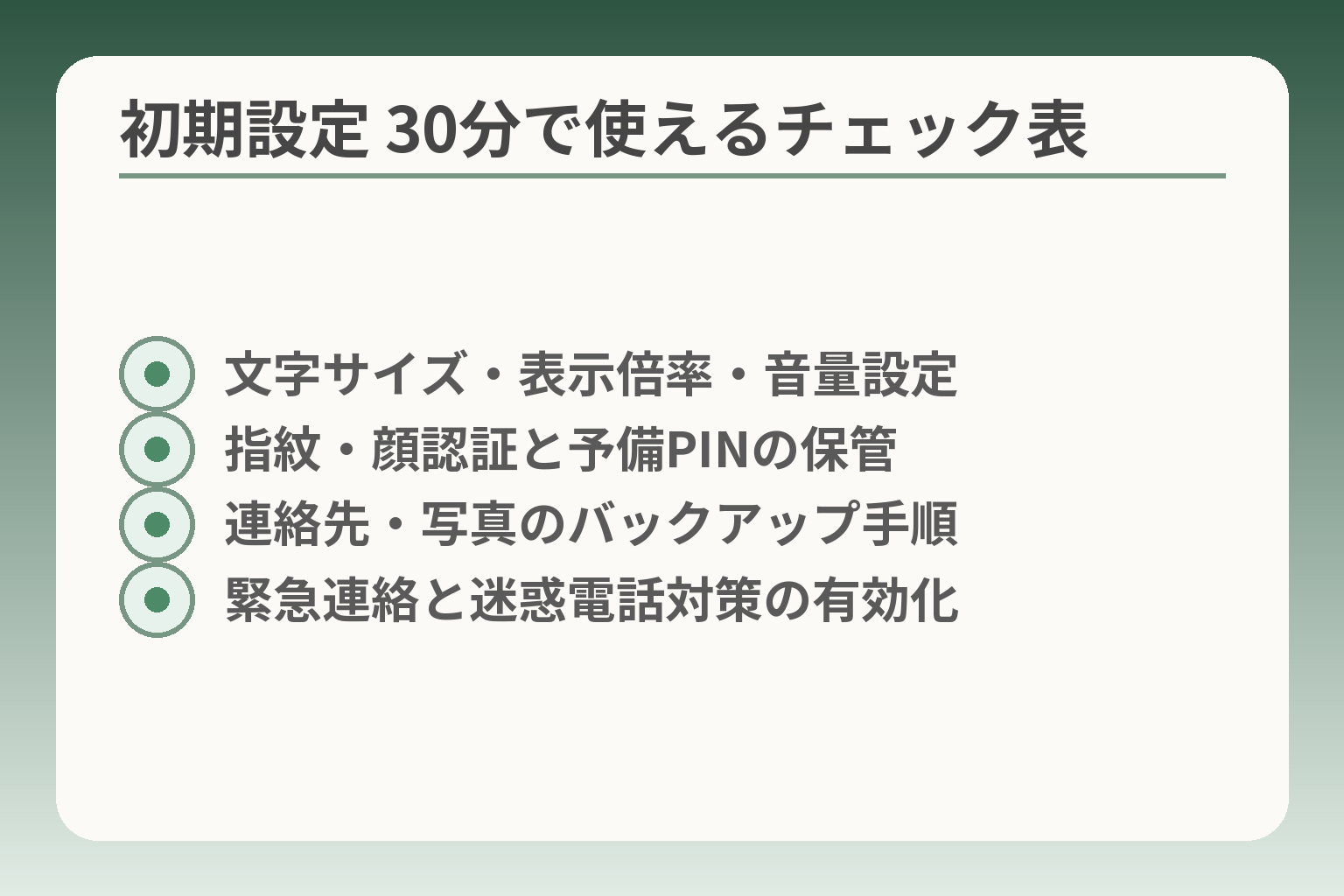 初期設定 30分で使えるチェック表
