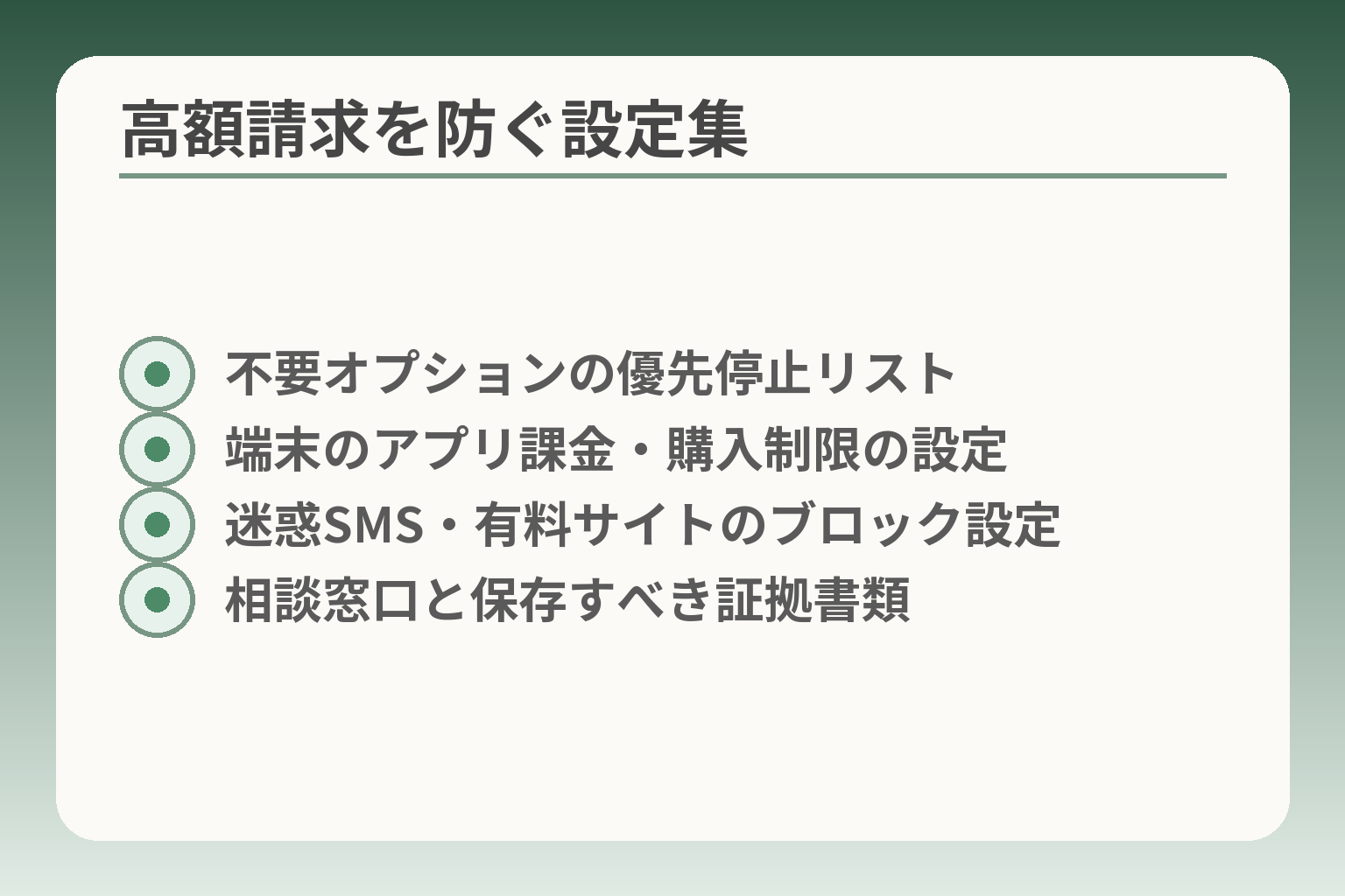 高額請求を防ぐ設定集