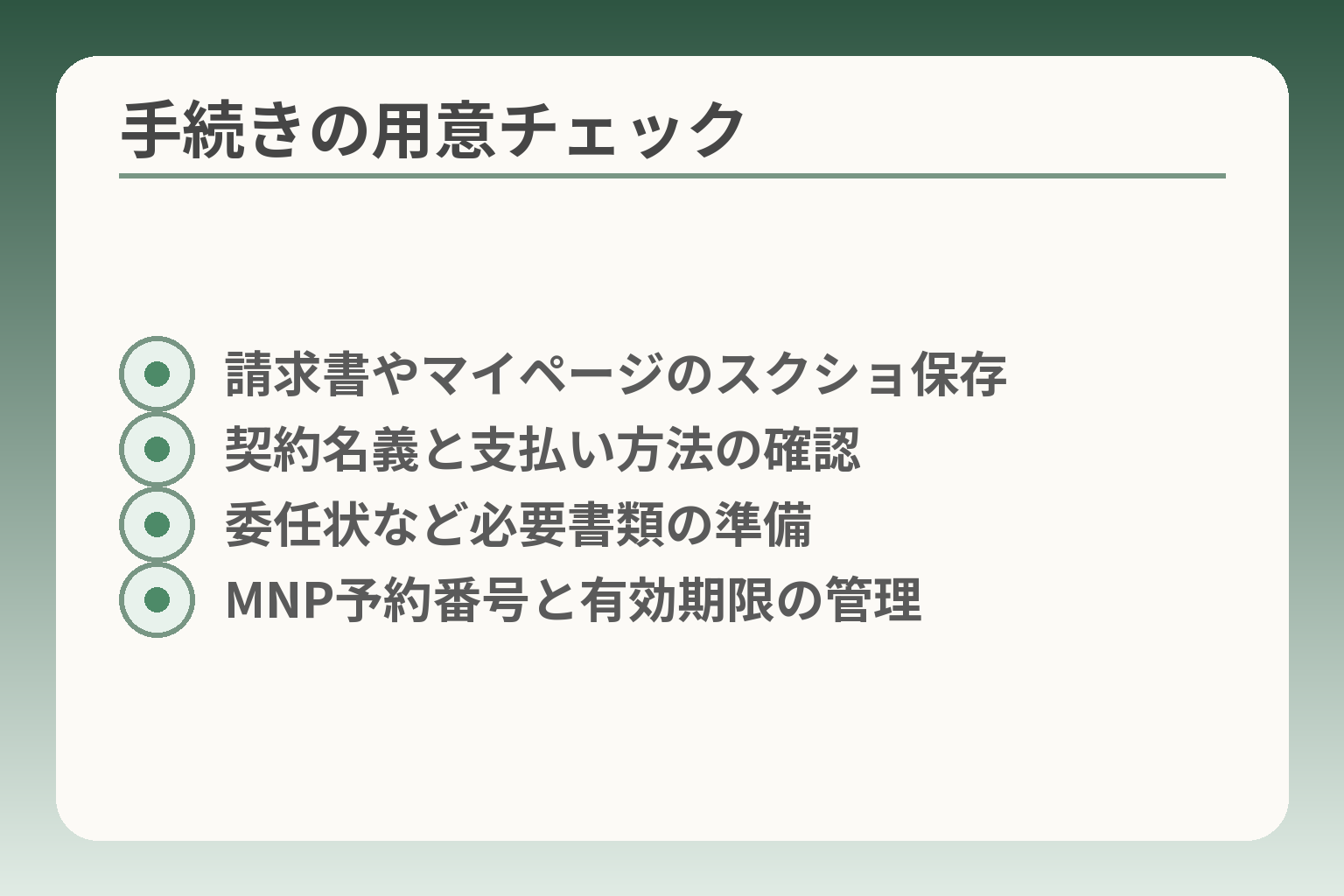 手続きの用意チェック