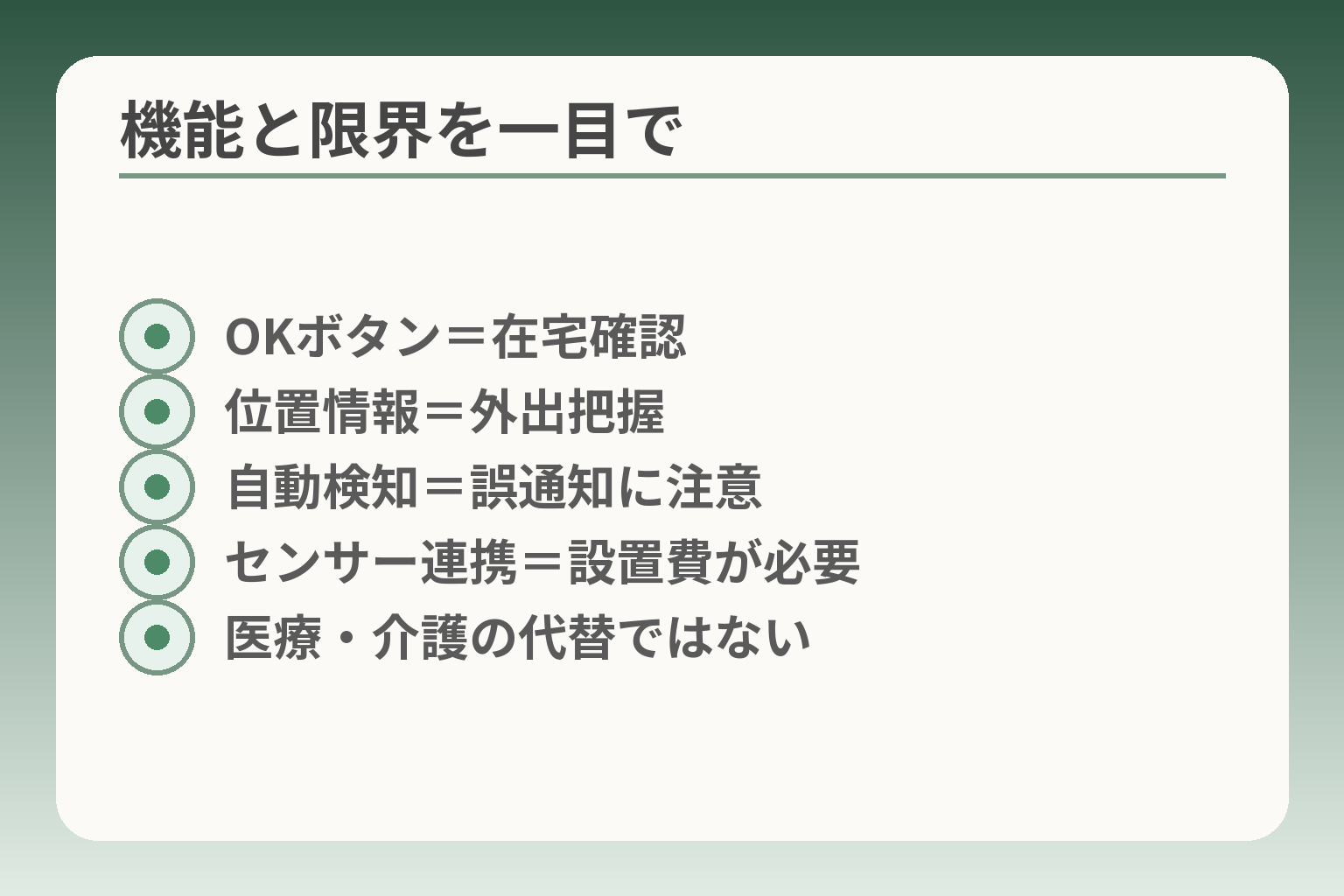 機能と限界を一目で