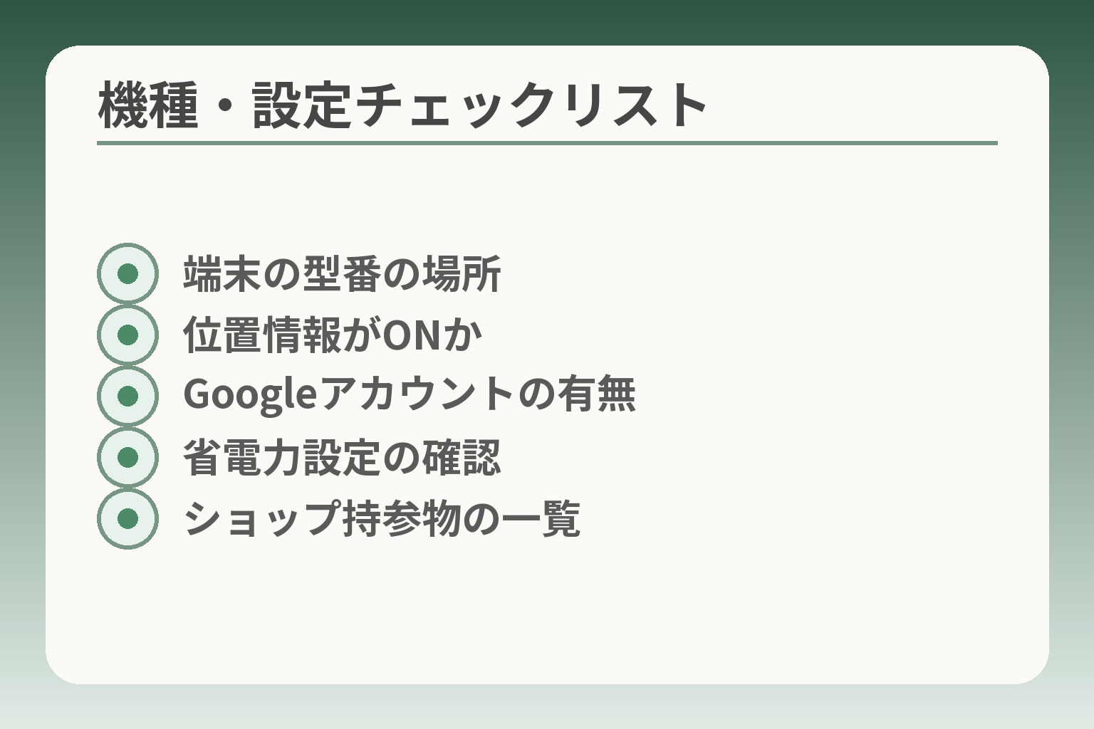 機種・設定チェックリスト