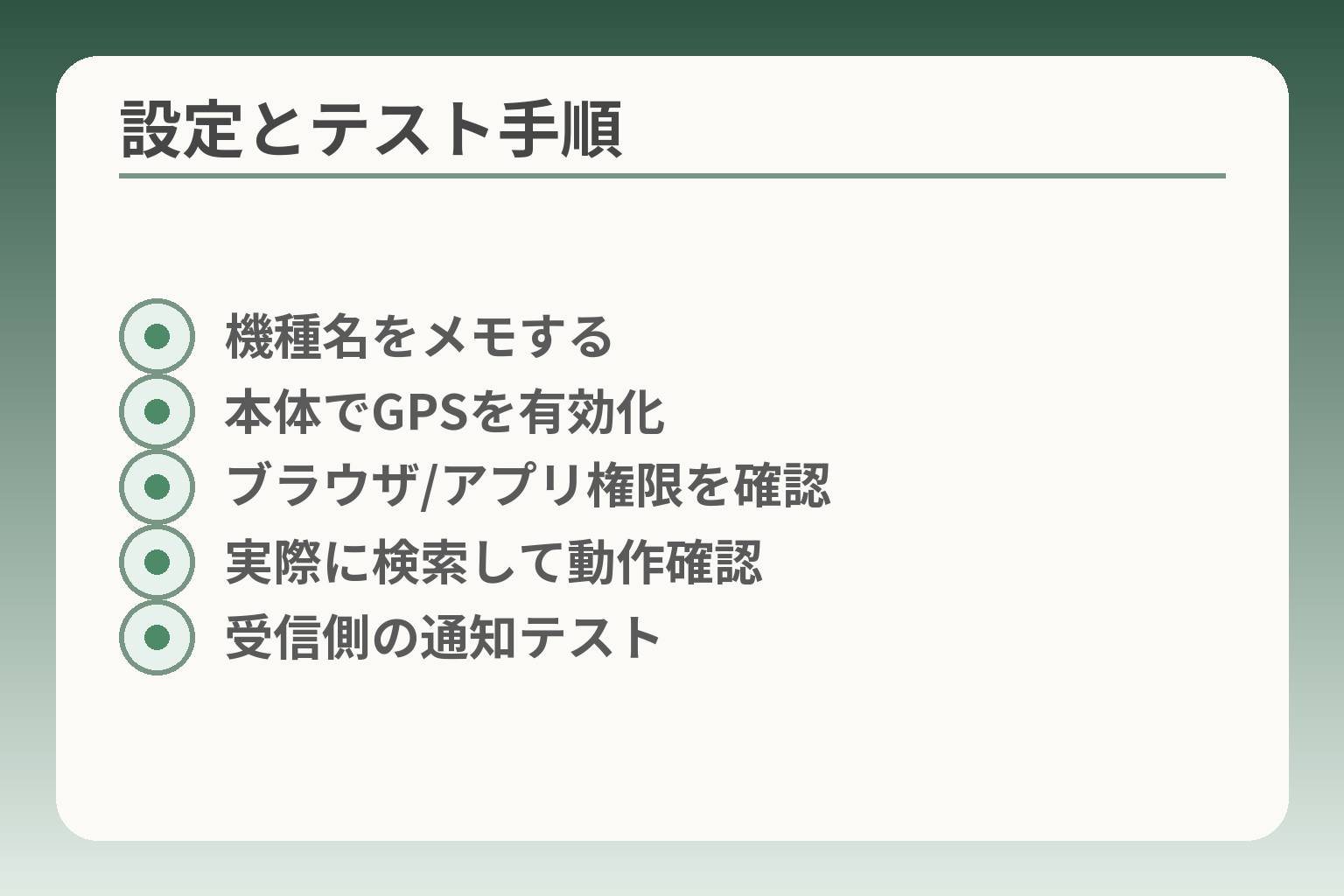 設定とテスト手順