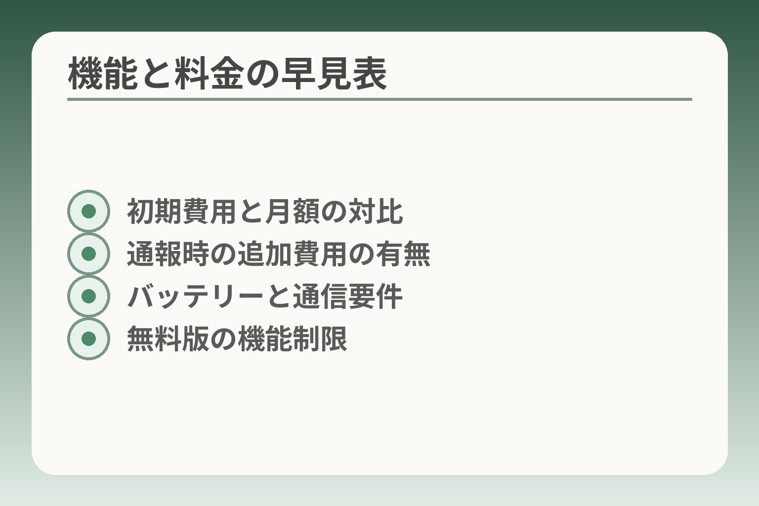 機能と料金の早見表