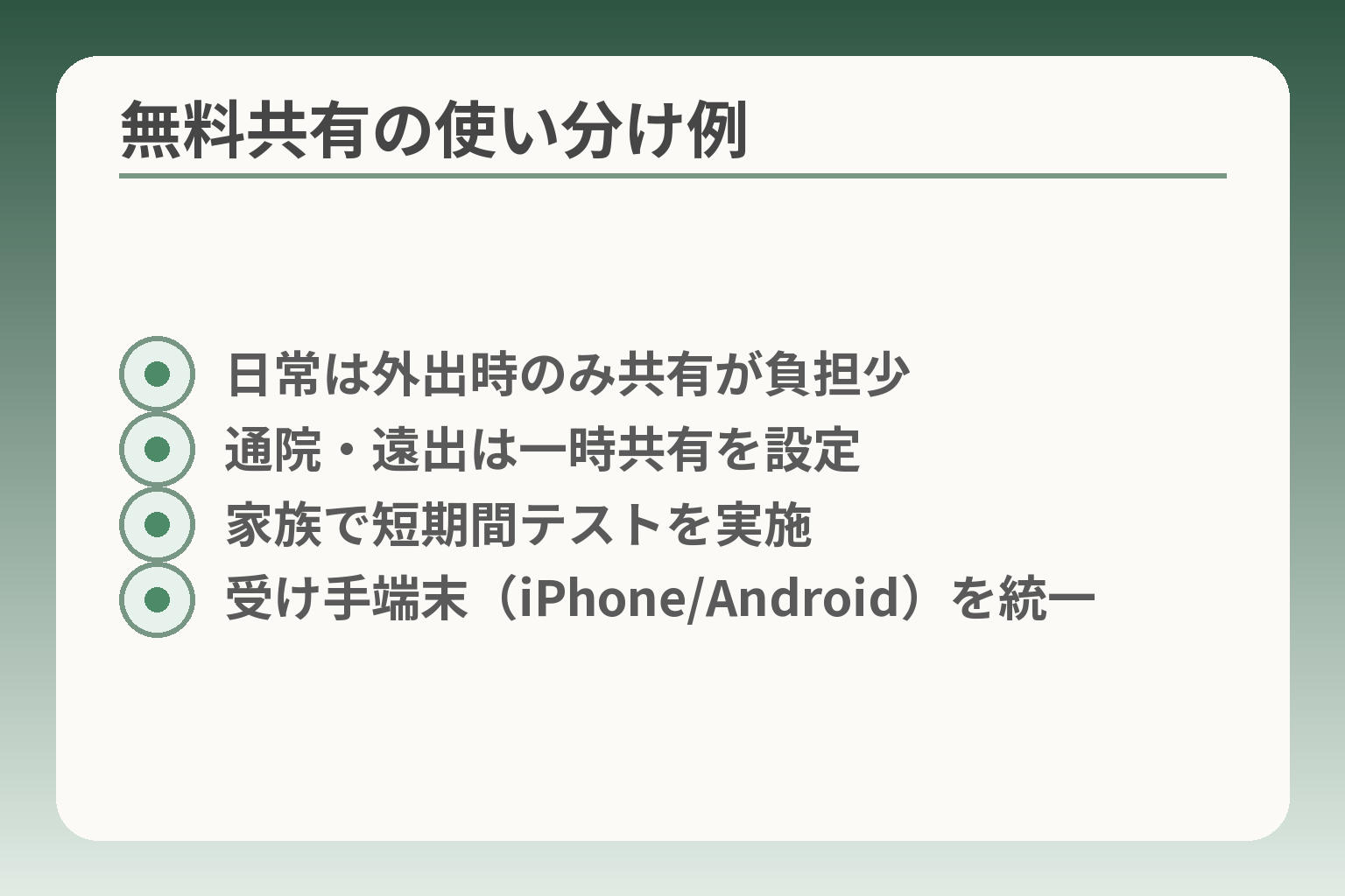 無料共有の使い分け例