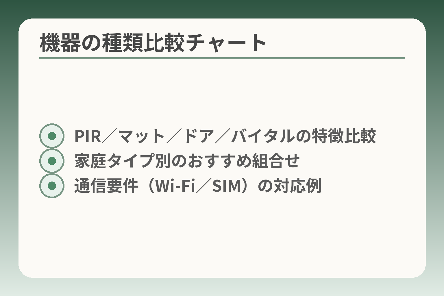 機器の種類比較チャート