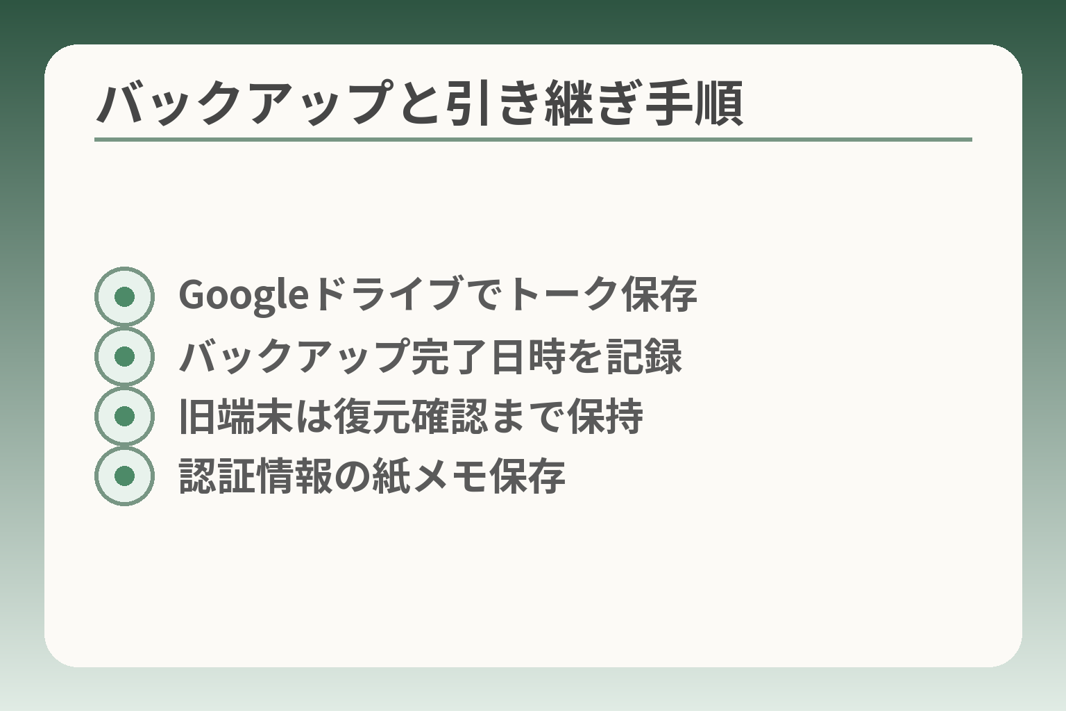 バックアップと引き継ぎ手順