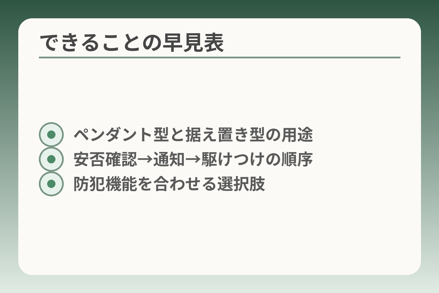 できることの早見表