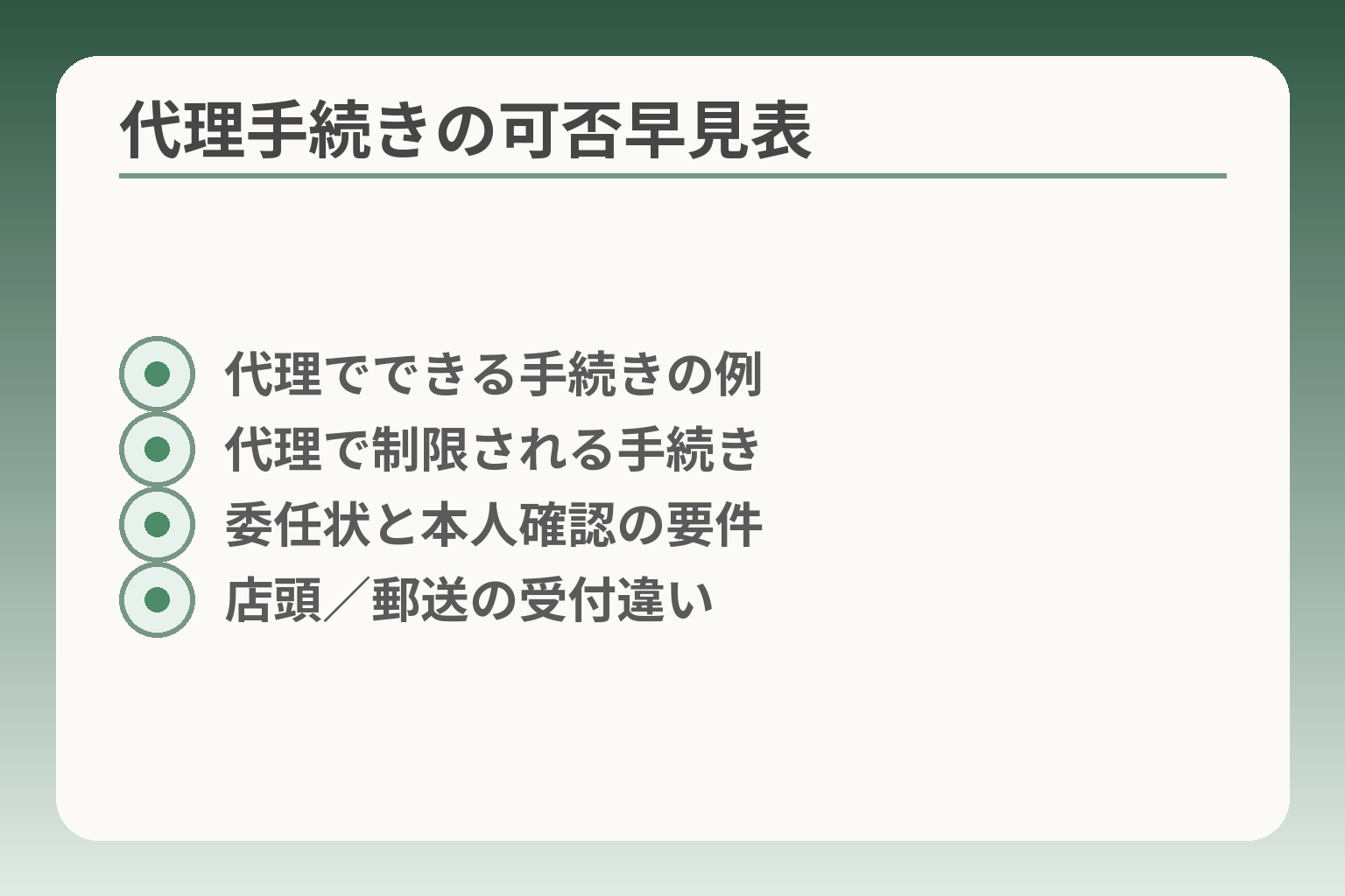 代理手続きの可否早見表