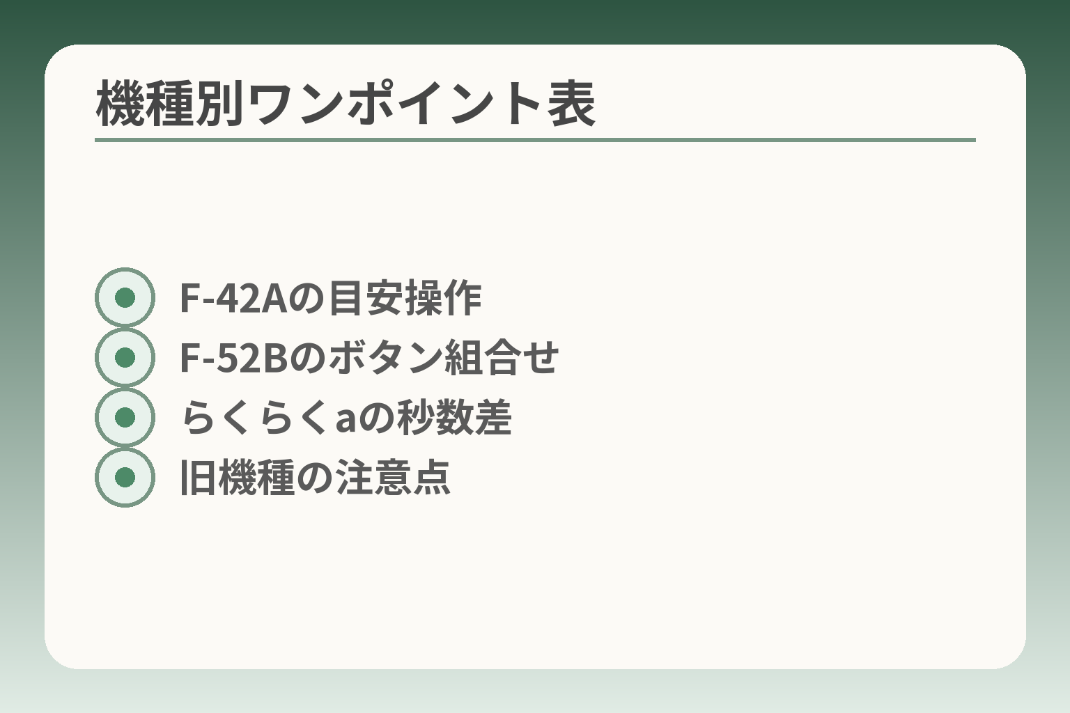 機種別ワンポイント表