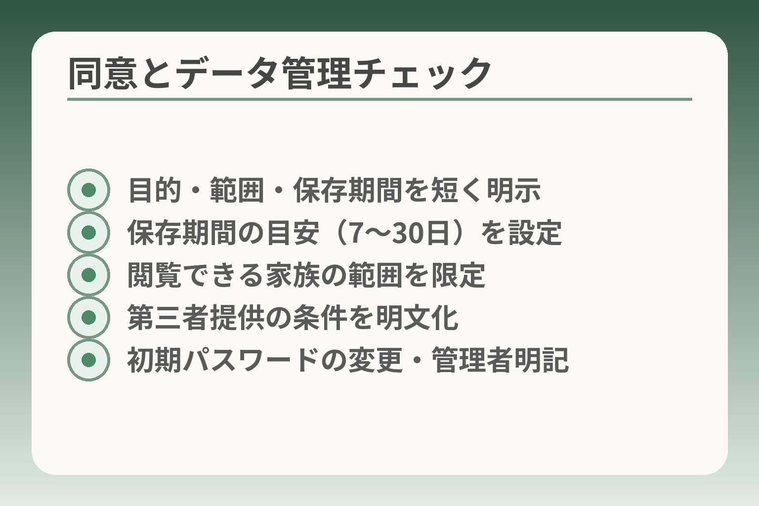 同意とデータ管理チェック