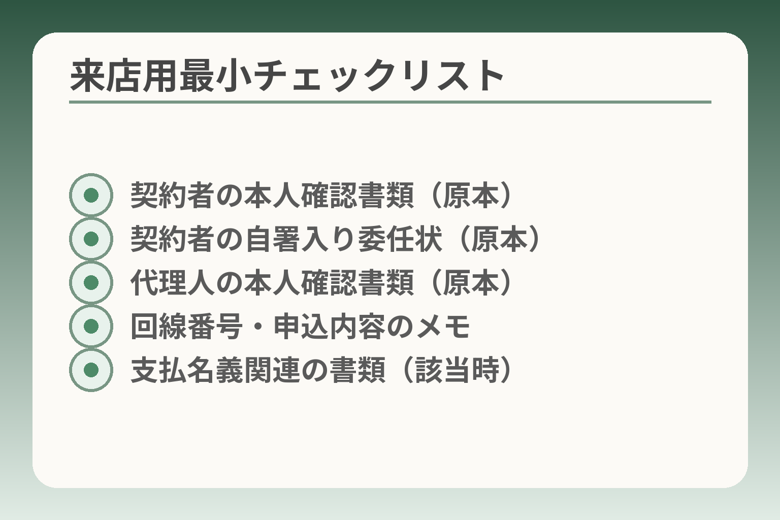 来店用最小チェックリスト