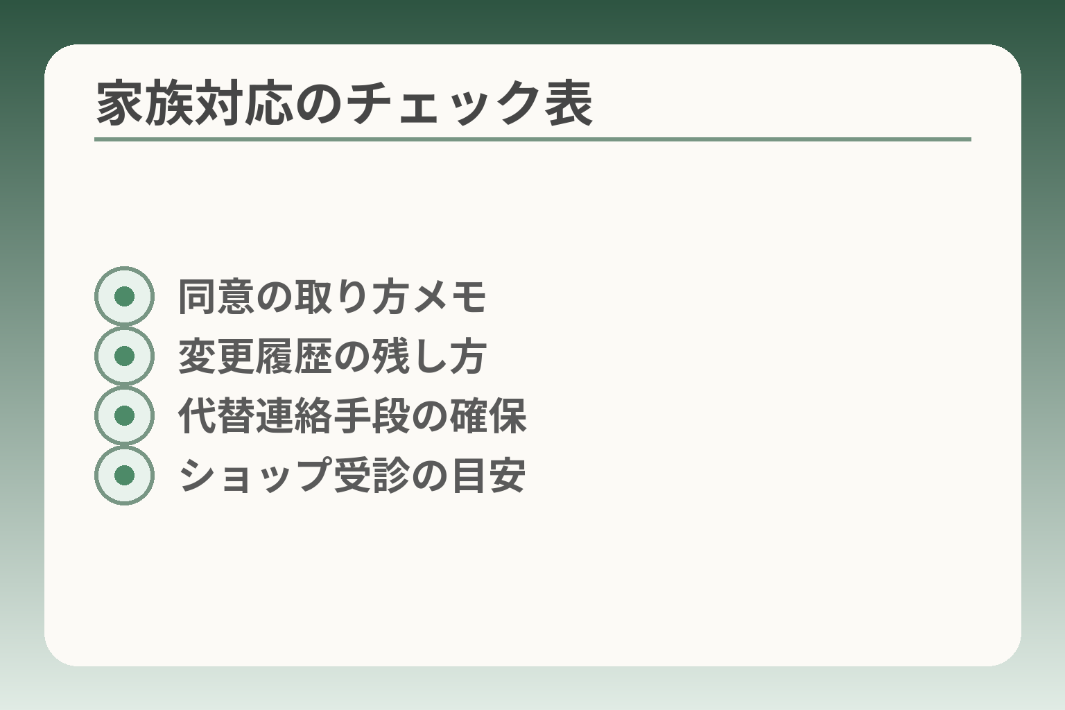 家族対応のチェック表