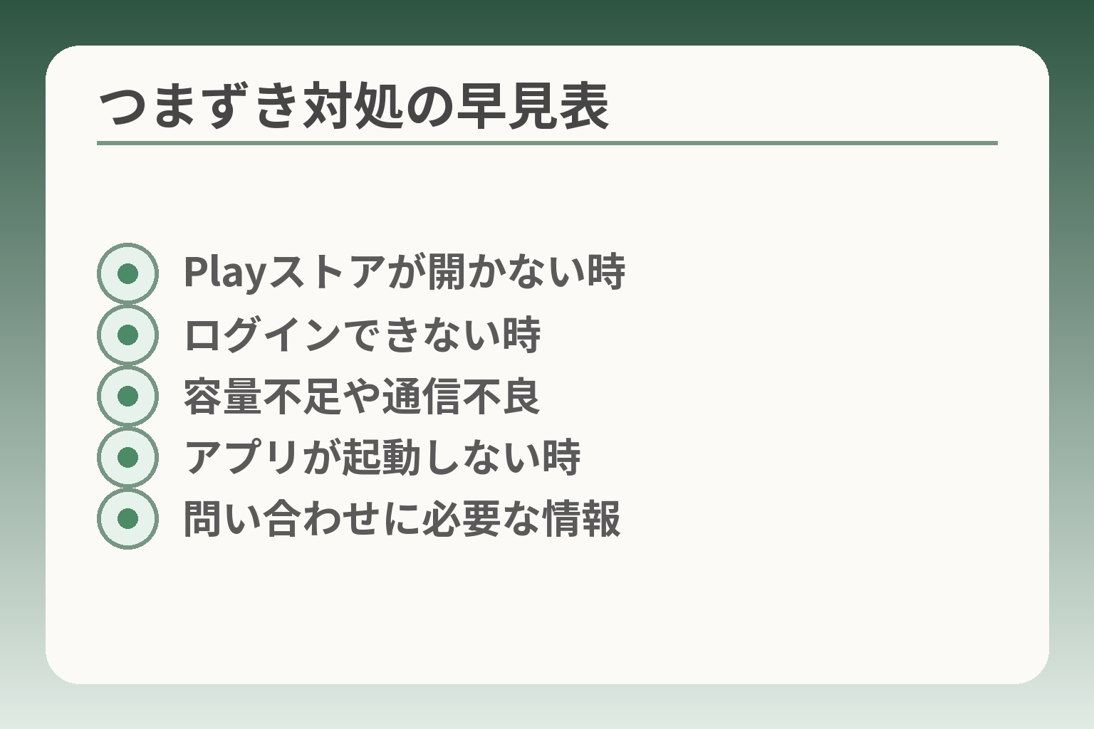 つまずき対処の早見表