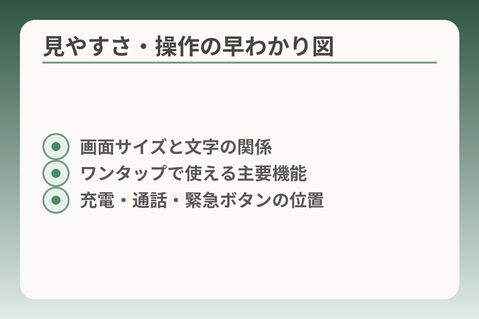 見やすさ・操作の早わかり図