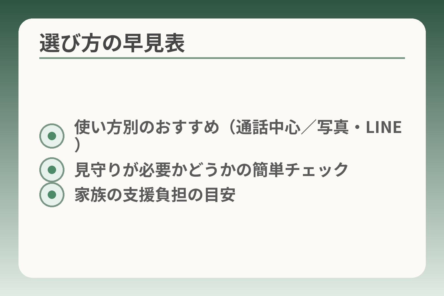 選び方の早見表