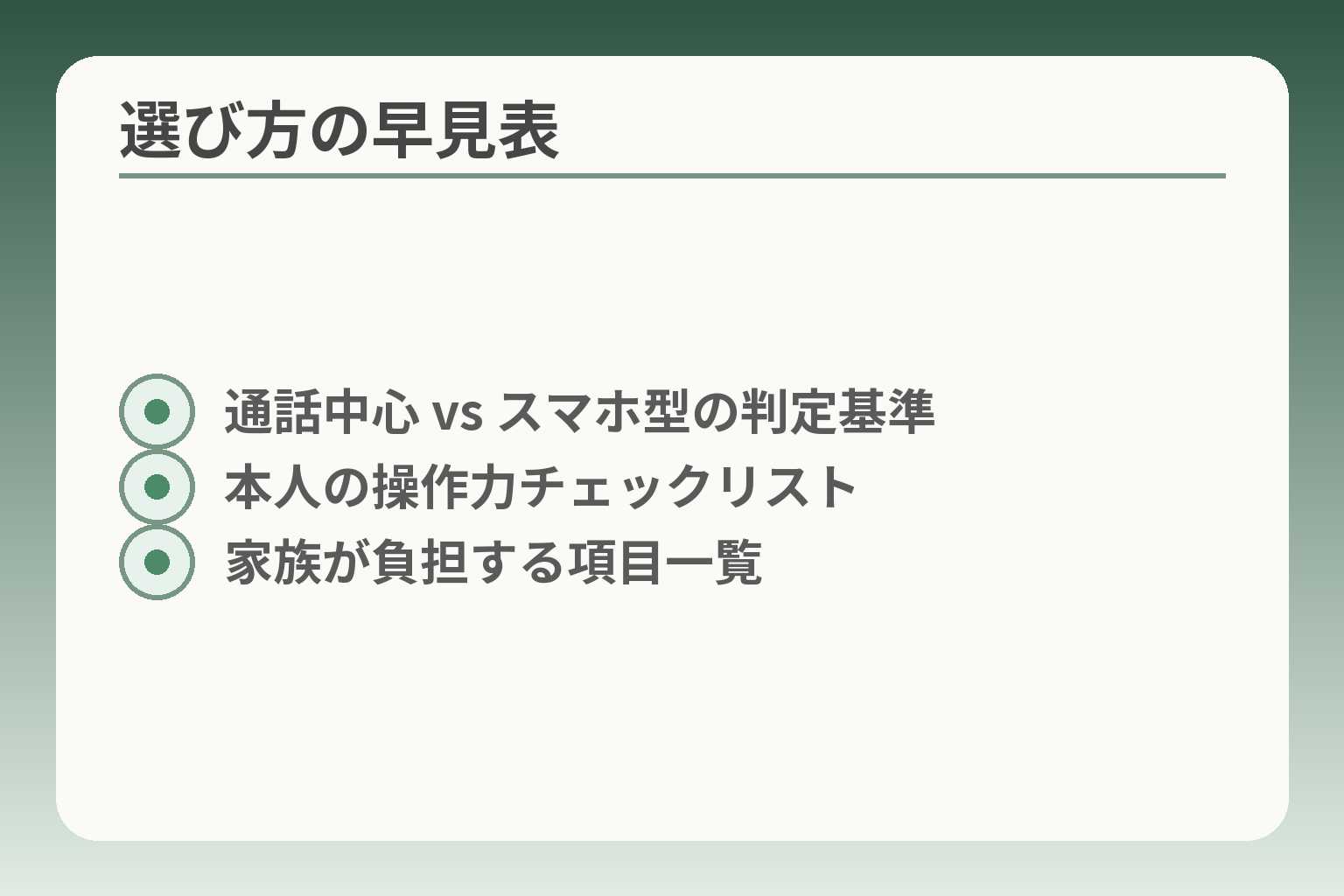 選び方の早見表