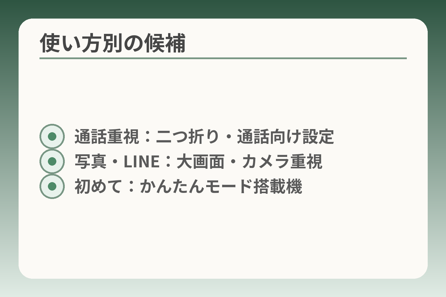 使い方別の候補