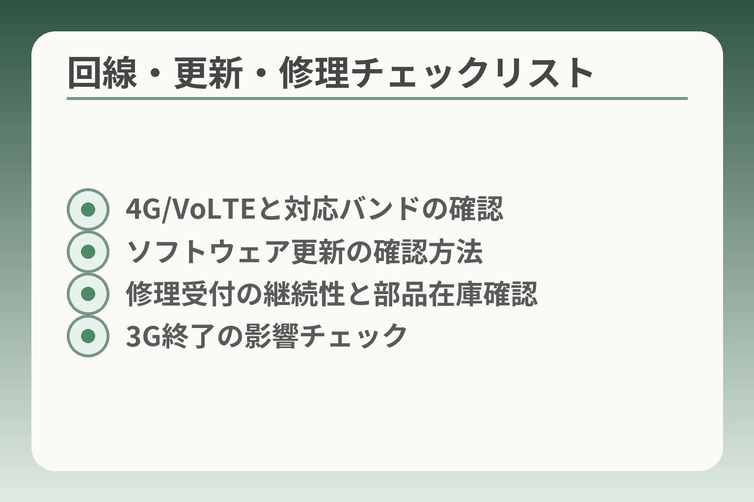 回線・更新・修理チェックリスト
