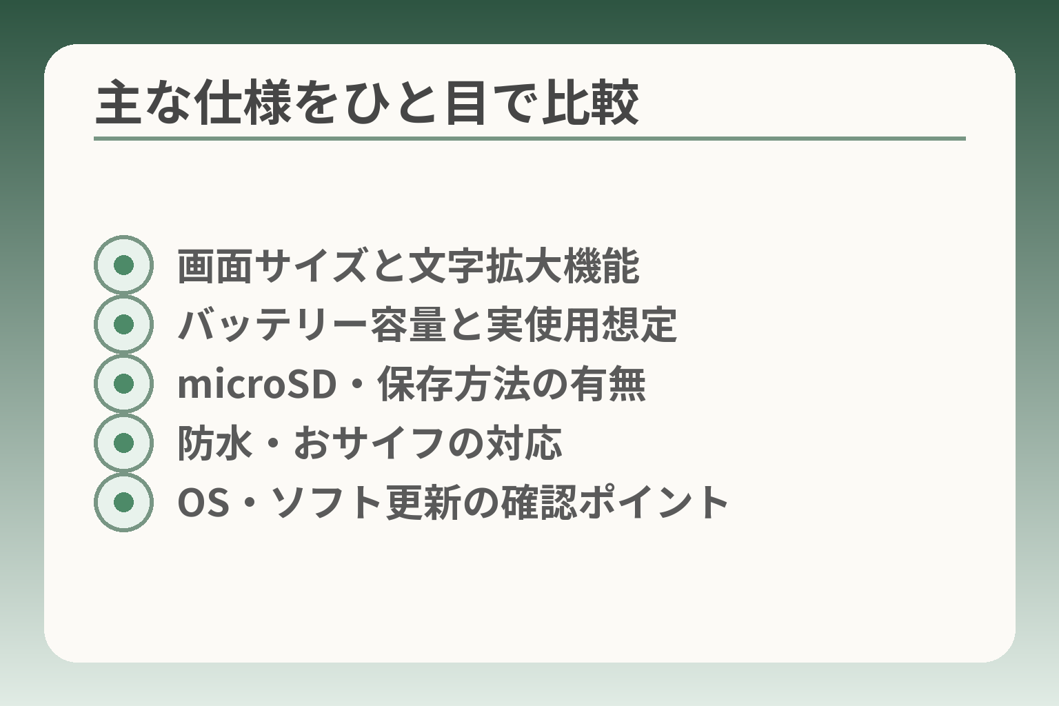 主な仕様をひと目で比較