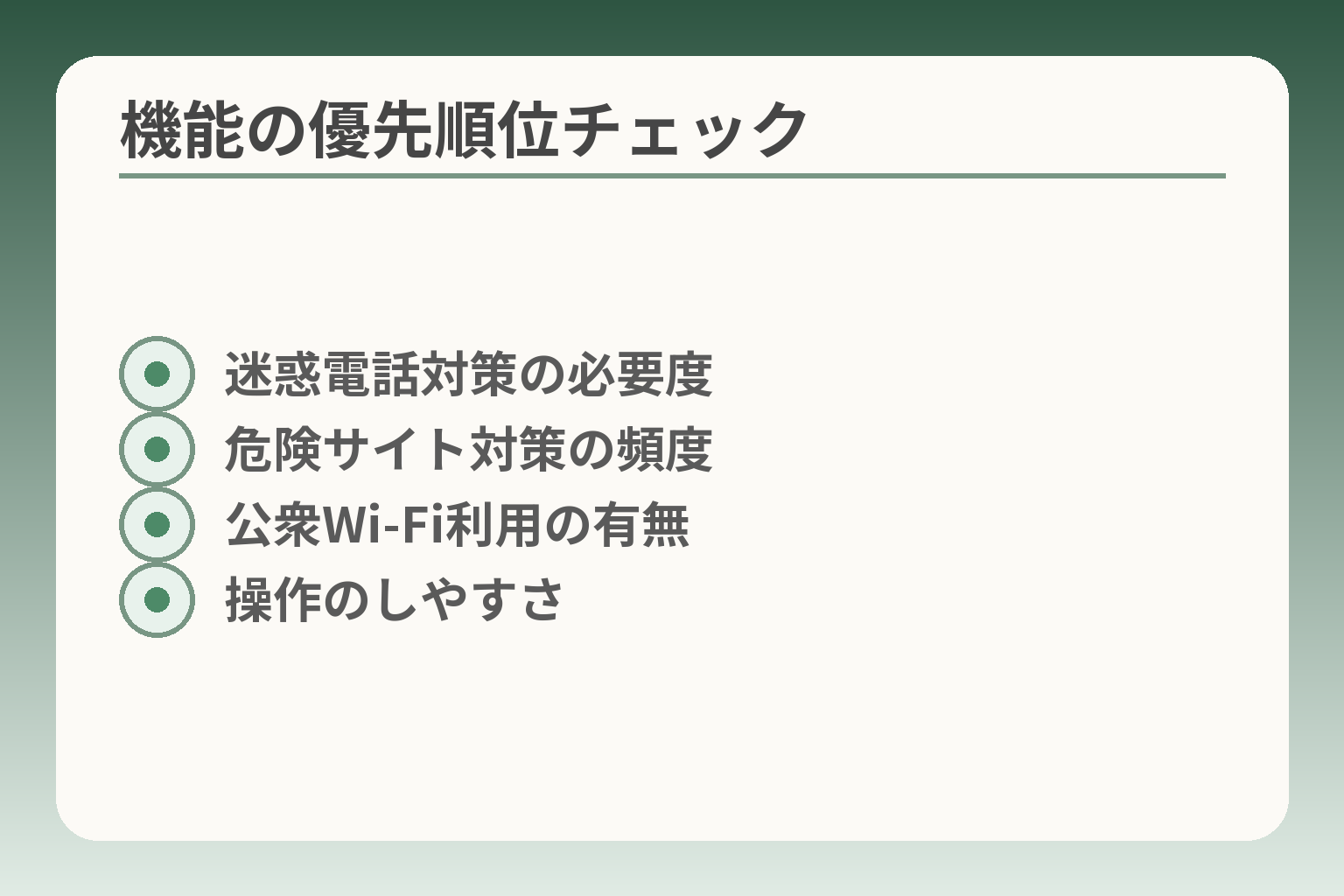 機能の優先順位チェック