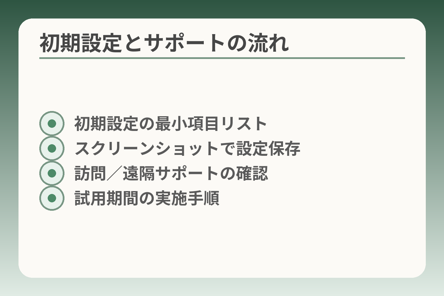 初期設定とサポートの流れ