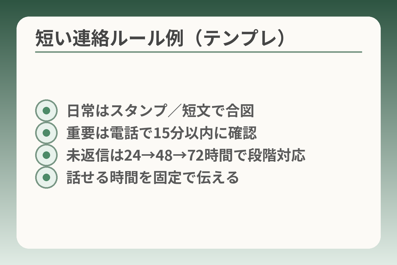 短い連絡ルール例（テンプレ）