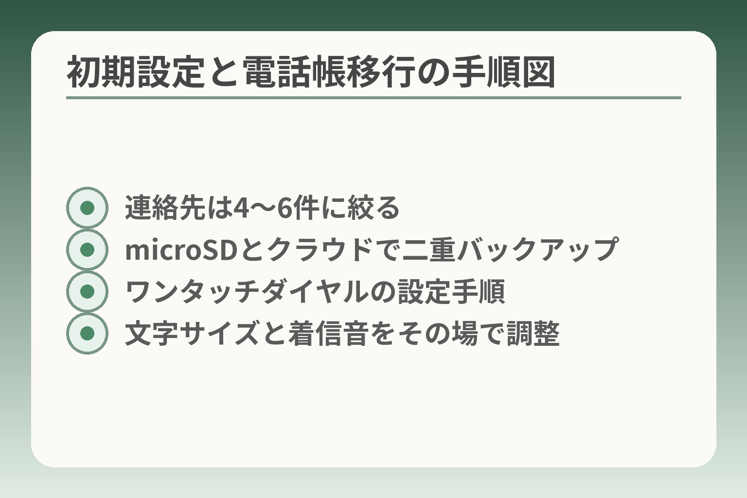初期設定と電話帳移行の手順図