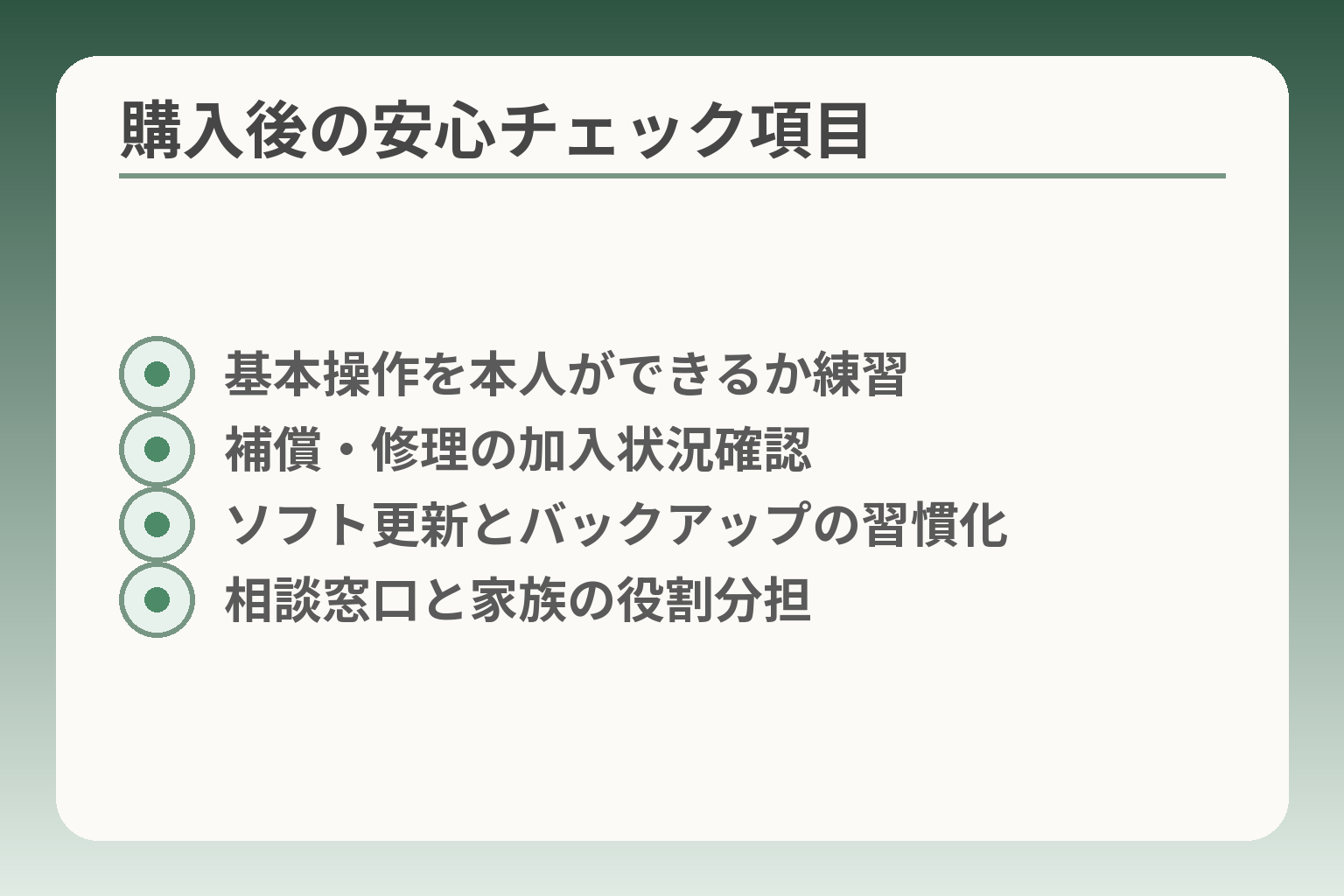 購入後の安心チェック項目
