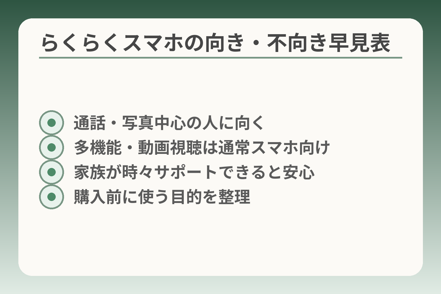 らくらくスマホの向き・不向き早見表
