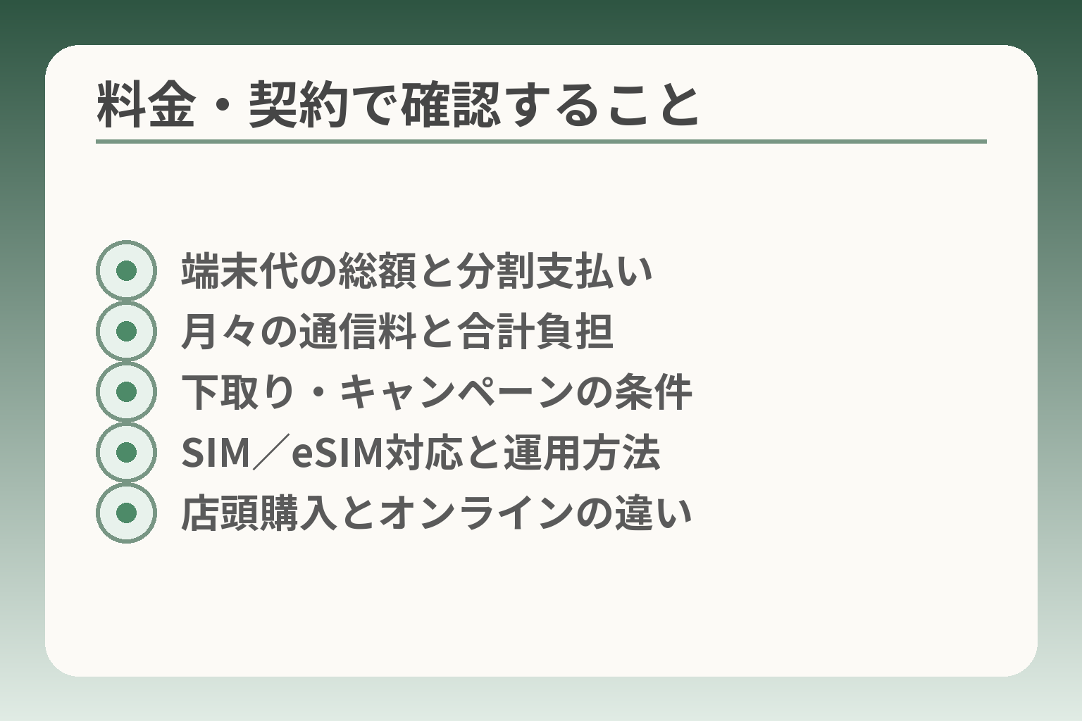 料金・契約で確認すること